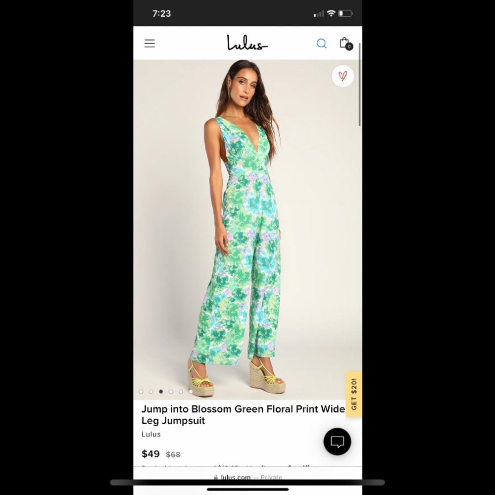 Jump into Blossom Green Floral Print Wide Leg Jumpsuit from Lulus size L…